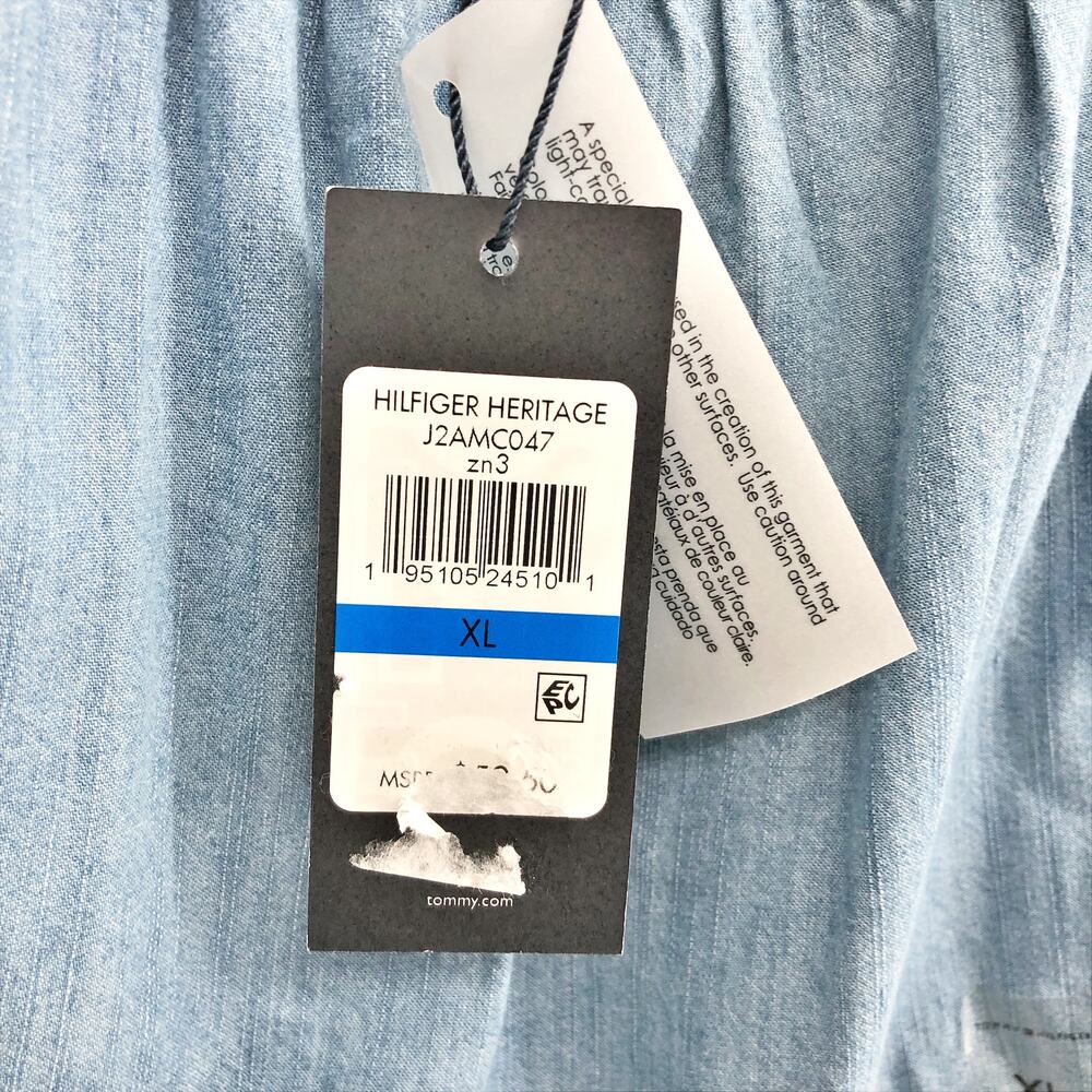 Tommy Hilfiger Womens Chambray Tank Top XL Blue Shoulder Tie Ruffle Smocking NWT - Picture 9 of 12